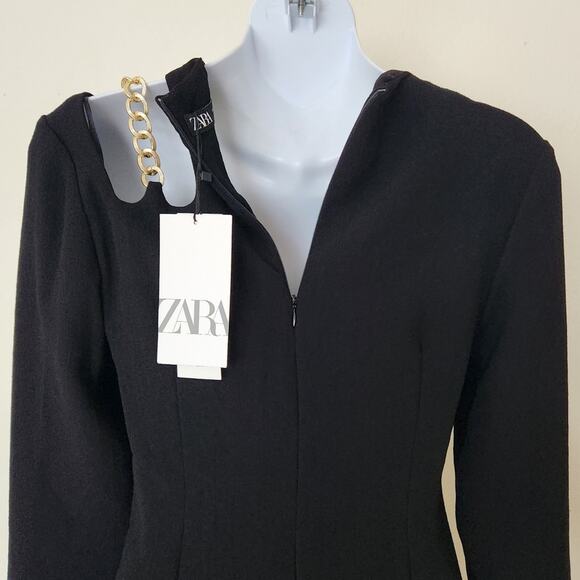 Zara Black Cut Out Gold Chain Mini Dress Size S - Picture 5 of 11